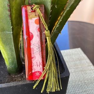 XMAS Handmade Festive Holiday Bookmark small red with white Strip